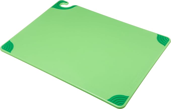 San Jamar Saf-T-Grip Cutting Board with Food Safety Hook for Kitchen, Restaurants, and Fast Food, Plastic, 18 x 24 x 0.5 Inches, Green, (Pack of 6)