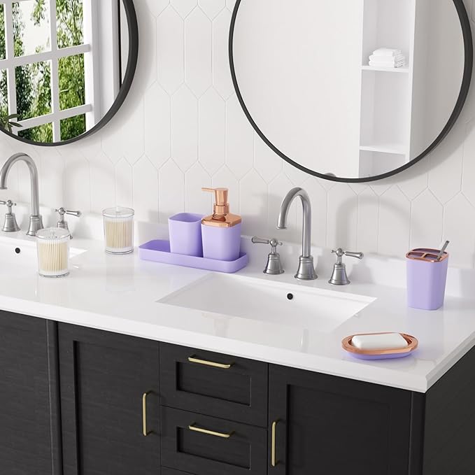XLHOMO Bathroom Set, 9PC Bathroom Accessory Set, Purple Bathroom Accessories, Purple Bathroom Set, Trash Can, Soap Dispenser for Home Decor