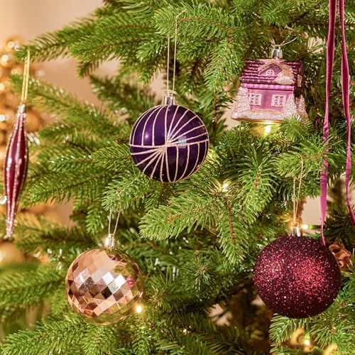 JORNOY 106Pcs Christmas Ornaments Bulk, Shatterproof Plastic Hanging Balls Bulbs Assorted Decor for Tree Decorations Home Holiday Party with Lanyard, Jewel Tone
