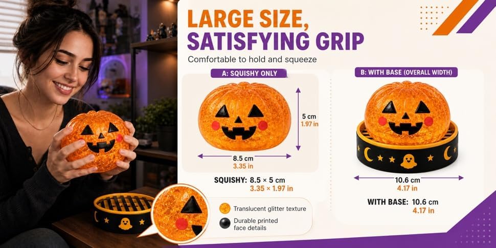 Halloween Squishies Set, Large Unique Halloween Dumpling Squeeze Toys, 5 Unique Low-Odor Designs for Party Favors, Gift Exchanges and Office Stress Relief (Classic Stlye)