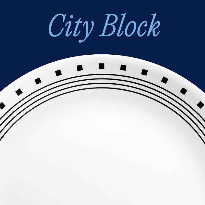 Corelle Vitrelle 18-Piece Service for 6 Dinnerware Set Triple Layer Glass and Chip Resistant, Lightweight Round Plates and Bowls Set, City Block