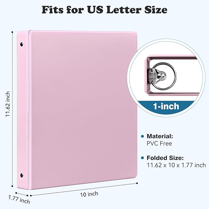1-1/2'' 2-Inch 3-Ring Binder with Pockets, Premium View Binders with Three Ring Binders Holds up to 200/325/450 Sheets US Letter Size, Bulk Pack of 6 (1-inch Pastel 6 Packs)