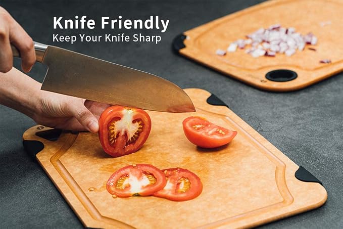 Cutting Board, Toptier Wood Fiber Cutting Board for Kitchen, Non-Slip Kitchen Wood Chopping Board, Reversible, Eco-Friendly, Natural Wood Fiber, Medium Cutting Board, 14.5 x 11-inch, Natural Slate