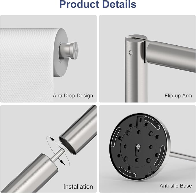 Toilet Paper Holder Stand 22.2" H Brushed Nickel Bathroom Free Standing Toilet Paper Roll Holder Storage Shelf for 4 Rolls, Stainless Steel Toilet Paper Holders with Non-Slip Stable Base