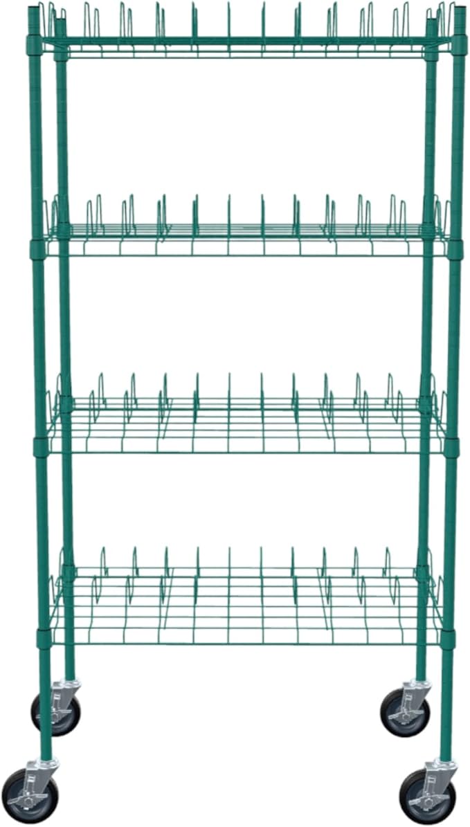 PRO&Family 24" x 48" Mobile Green Epoxy 4-Tier Commercial Drying Rack with Casters – Heavy Duty Wire Shelving for Dish Drying, Kitchen Storage & Food Service Use (3" Slots)