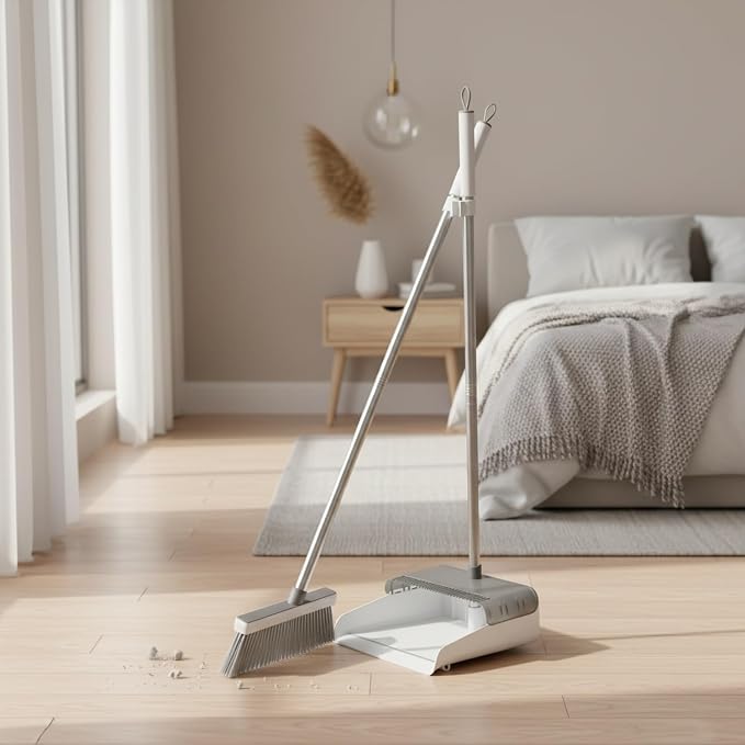 Foldable Broom and Dustpan Set, Compact Angle Broom with Integrated Storage for RV, Camper, and Small Apartment Cleaning