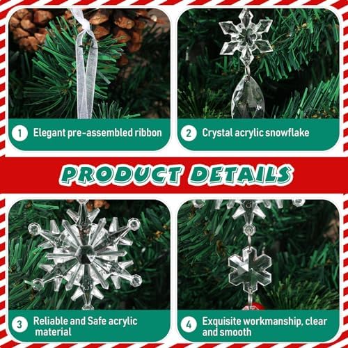 Syhood 100 Pcs Crystal Christmas Tree Ornaments, Snowflake Icicle Bead
