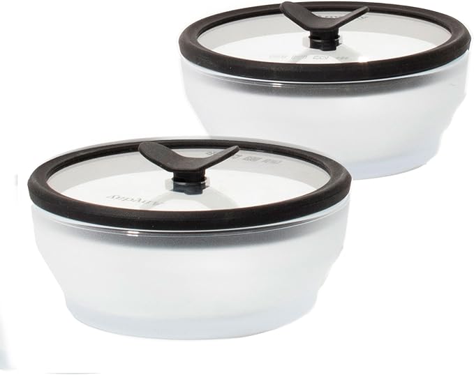 Anyday 2-Pack 2-Cup Glass Food Storage Set (Black Sesame) | Plastic-Free, Frosted Glass Meal Prep Bowls, Stackable Airtight Container, Vented Silicone Lid, Microwave-Safe Reheating