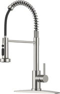FORIOUS Kitchen Faucet with Pull Down Sprayer, Brushed Nickel Stainless Steel Single Handle Classic Spring Commercial Sink Faucet for RV Camper Bar Farmhouse Laundry