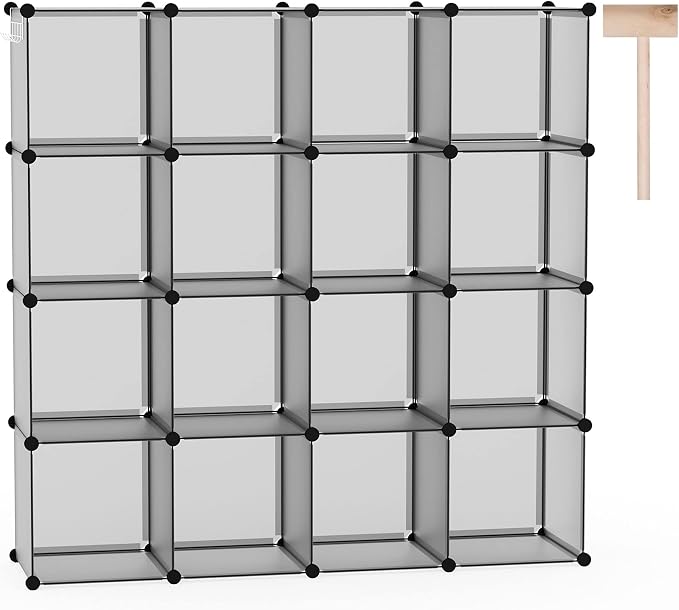C&AHOME 16 Cube Storage Organizer Cube Shelves Units Storage Cubes, Grey | Plastic DIY Closet Organizer, Stackble Modular Closet Storage Shelves Ideal for Home, Bedroom, 48.4" L × 12.4" W × 48.4" H
