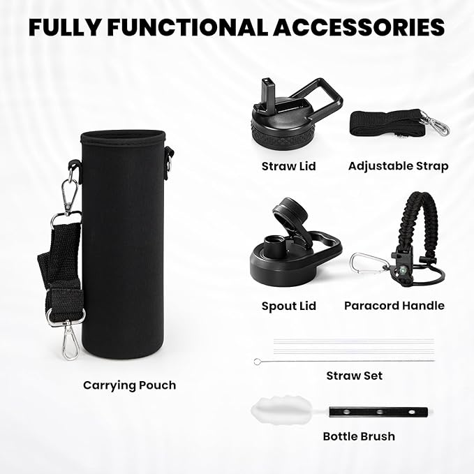 RAYMYLO Insulated Water Bottle 20 oz, Triple Wall Vacuum Stainless Steel (Cold for 24Hrs, Hot for 12Hrs), Leak Proof & Non-BPA, Modern Water Bottle Jug for School with Straw Spout Lids