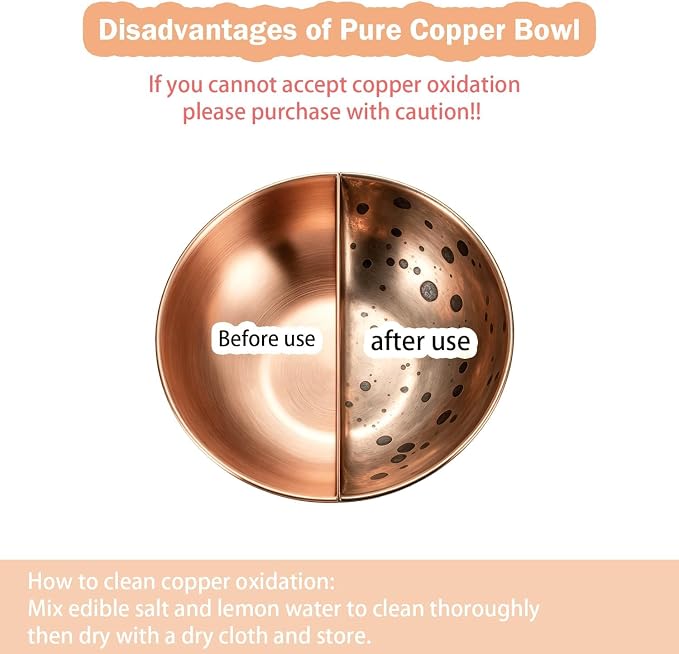 8.66 Inch Large Round Hand Forged Pure Solid Copper Pet Bowl, Heavy Duty Dog Copper Bowl for Food & Water, Premium Feeding Copper Bowl for Dogs Cats & All Household Pets (1)