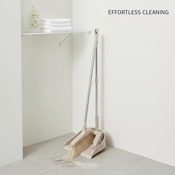 Broom and Dustpan Set with Standing Storage, Interlocking Sweep Kit with Cleaning Edge for Home Cleaning
