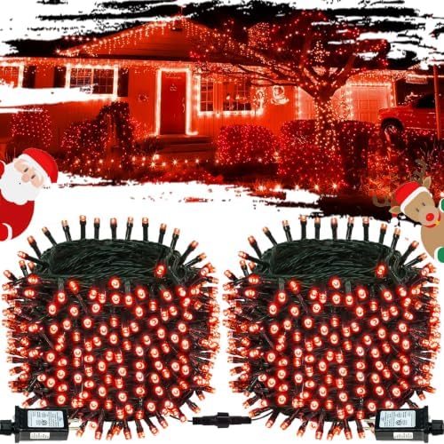OZS Connectable 2-Pack 164Ft 400LED Christmas String Lights, Red