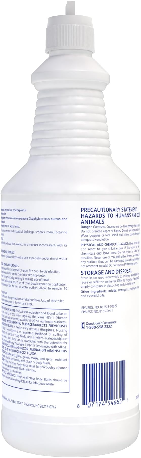 Diversey CREW Heavy Duty Toilet Bowl Cleaner | Rust Stains, Lime Scale, Uric Acid, Urinals, Commercial Restrooms, Clings Under Rim, Odor Control