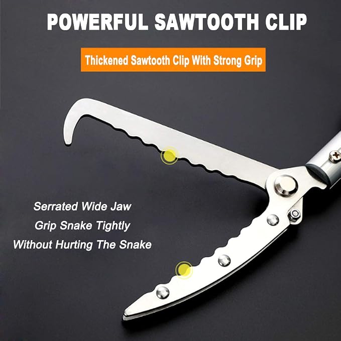 Extendable Snake Tong Reptile Grabber Rattle Snake Catcher Wide Jaw Handling Tool with Lock and Comfortable Grip(Include Snake Bag) (60 inches Extendable Snake Tong)