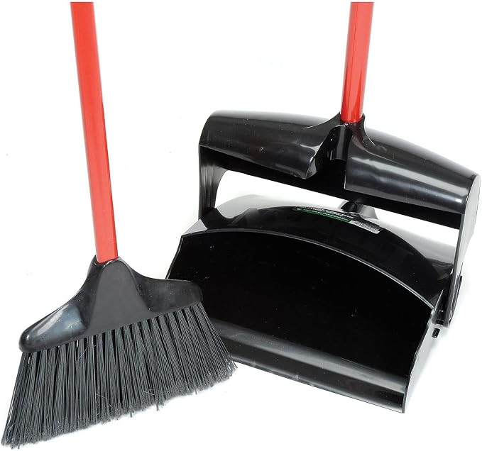 Libman 36" H Commercial Lobby Broom & 12" W Dust Pan Set, Closed Lid, Lot of 2