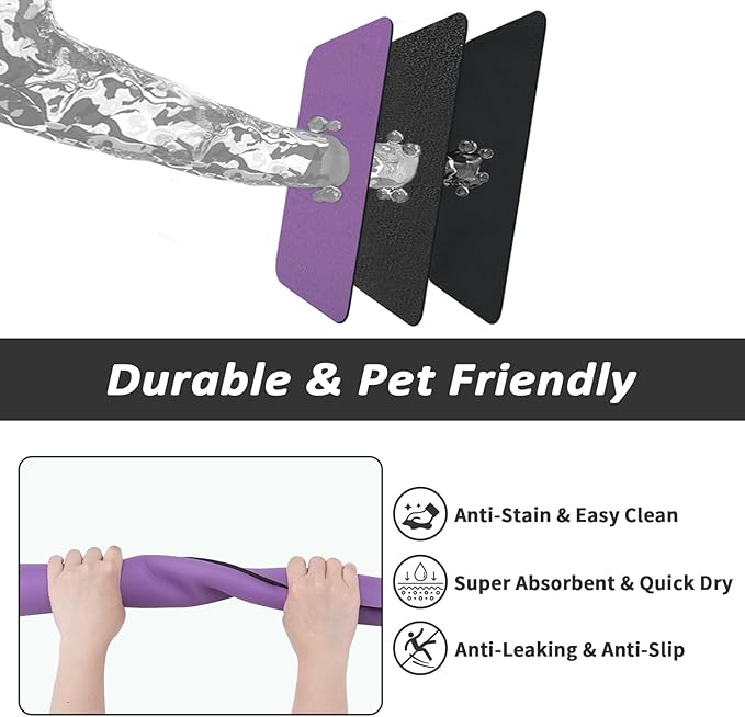 HotLive Dog Food Mat - Absorbent Cat Mat for Food and Water, No Stains Pet Feeding Bowl Mat, Easy to Clean Pet Placemats, Quick Dry Dog Water Dispenser Mat for Messy Drinkers | Purple 18"x34"