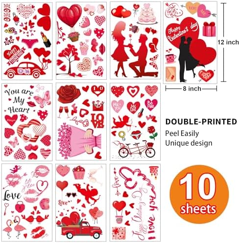 Valentines Day Decor Window clings 10 Sheet for Glass Windows Double-Sided Valentines Day Decorations Heart Window Decal