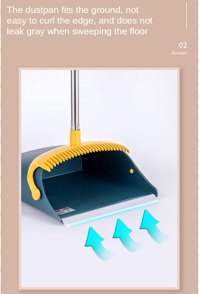 Broom and Dustpan Set - Upright Standing Dust Pan and Broom Combo for Easy Sweeping - Easy Assembly Great Use for Home Kitchen Room Office Lobby,Blue