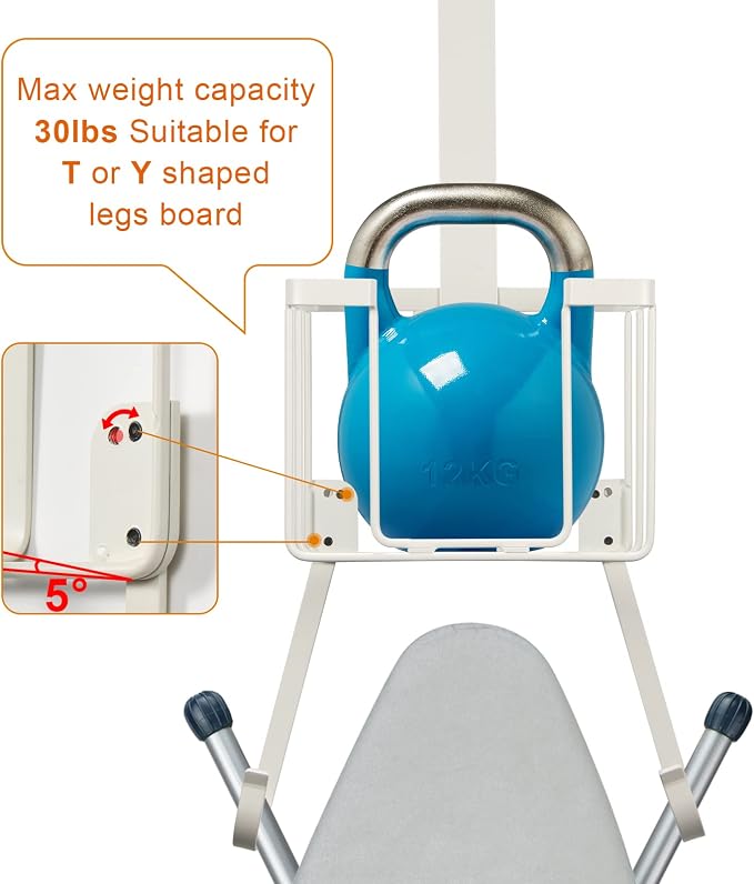 ORLESS Over The Door/Wall Mount Ironing Board Hanger, Laundry Room Iron and Ironing Caddy Board Storage Holder White
