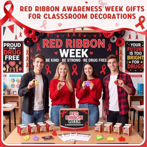 50 Sets Red Ribbon Week Gifts Drug Free Party Favors with Boxes