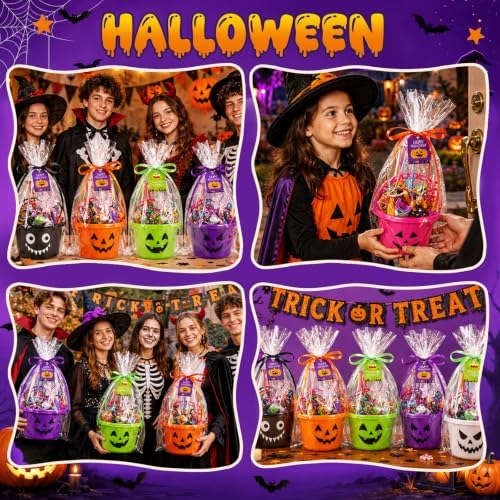 Halloween Plastic Pumpkin Candy Buckets Gift Set,12-Pcs(6 Colors)