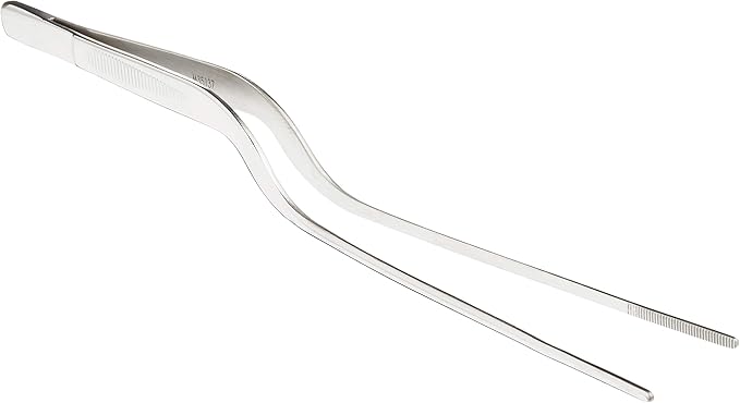 Mercer Culinary 18-8 Stainless Steel Chef Plating Tongs, Offset Tip, 7-7/8 Inch