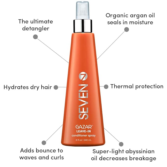 SEVEN GAZAR Hair Care Leave In Conditioner Detangler Spray, Hairspray for Women, Thin Dry Damaged, Curl-Defining, Wavy Curly Hair, Anti Frizz Detangling Spray, 8oz