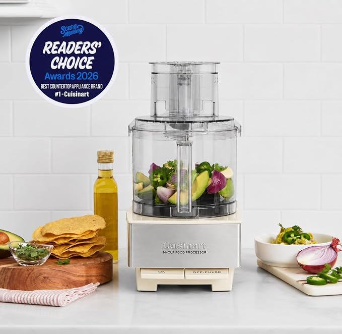 Cuisinart Food Processor 14-Cup Vegetable Chopper for Mincing, Dicing, Shredding, Puree & Kneading Dough, Cream Stainless Steel, DFP-14CRM
