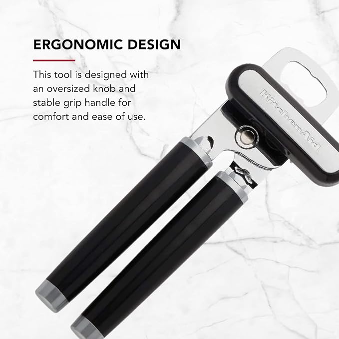 KitchenAid Classic Multifunction Can Opener and Bottle Opener Easy to Use, Razor Sharp Stainless Steel Cutting Wheel, Soft Ergonomic Handles, Black, Pack of 12