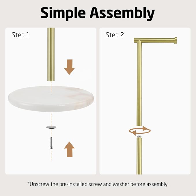 KES Extra High Gold Toilet Paper Holder Freestanding 26", Toilet Paper Holder Stand with Natural Marble Base, Floor Free StandingToilet Paper Holder 18/8 Stainless Steel Brushed Gold, BPH284S66-BZ