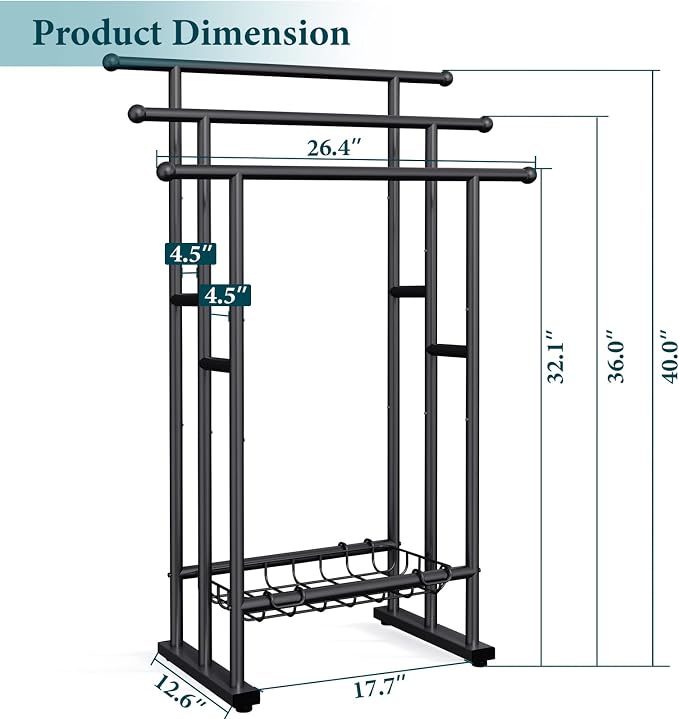 Kayfia 40" H Free Standing Towel Rack, 3 Tier Alloy Steel Stand with Basket, Blanket Drying and Display Rack for Oversized Bath Towels Bathroom Accessories, Next to Tub or Shower