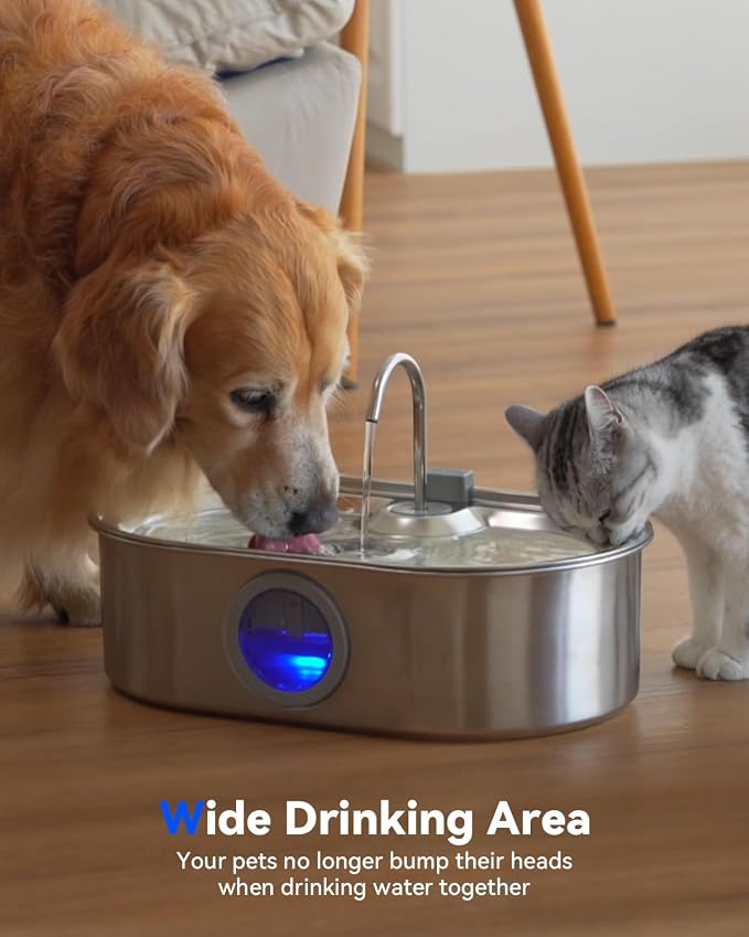 3.4Gal Dog Water Fountain for Large Dogs, 13L Stainless Steel Large Pet Fountain with Deeper & Wider Drinking Area, Automatic Dog Water Bowl Dispenser with Water Window (with 7 Filters)