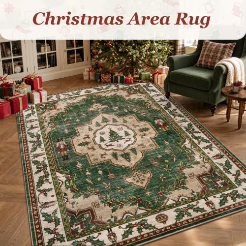 Engiw Christmas Rug 5x7 Area Rug, Washable Non-Slip, Soft Low Pile Carpet, Christmas Decorations for Living Room, Bedroom, Kitchen, Hallway, Entryway and Under Christmas Tree