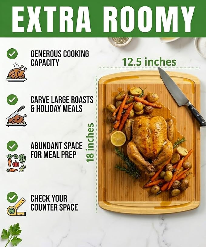 Greener Chef Luxury Bamboo Cutting Board (Extra Large) with Vertical Grain Strength Technology - Non Toxic, Spacious and Lightweight 18" XL Chopping Board Gift - Replacements for Life