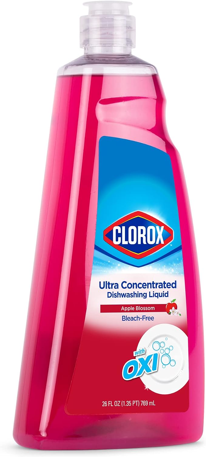 Clorox Ultra Concentrated Liquid Dish Soap with OXI, Apple Blossom Scent - Bleach-Free Dermatologist Tested Dishwashing Detergent That Powers Through Grease, 26 Fl Oz