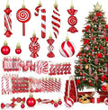 96 Pcs Christmas Tree Ornaments Red and White Candy Ball Ornament