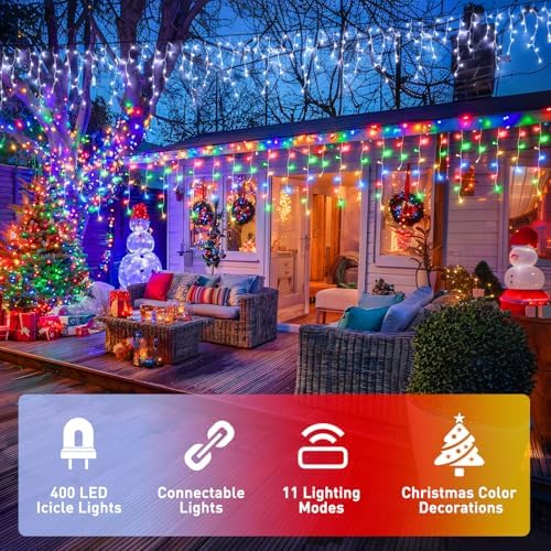 JMEXSUSS Color Changing Icicle Lights Outdoor Waterproof, 11 Modes 400 LED
