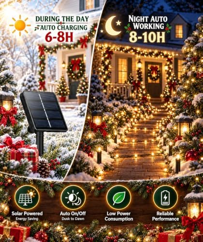 OZS 6 Pack 480 LED Solar String Lights Outdoor Waterproof, Warm White