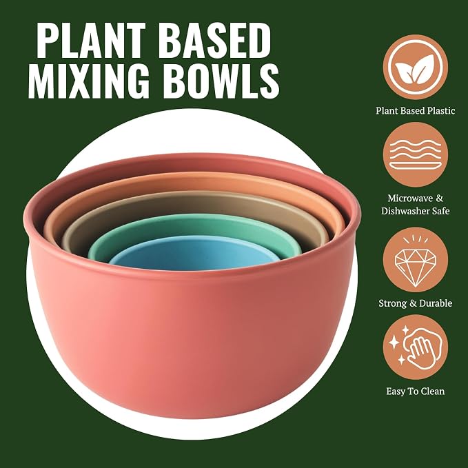 Bamboozle Astrik Mega Baking Bundle| 5 Piece Mixing Bowl Set | Measuring Cups and Spoons | Silicone Lid Set | Cooking and Meal Prep | Dishwasher Safe | Microwave Safe | Desert Bloom