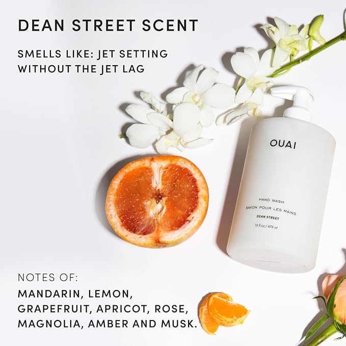 OUAI Hand Wash, Dean Street - Liquid Hand Soap with Jojoba, Avocado, & Rose Hip Oil for Replenished Skin - Gentle Exfoliating Kitchen & Bathroom Soap (16 Fl Oz)