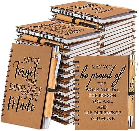 Honoson 50 Sets Inspirational Spiral Notebooks with Bamboo Pens