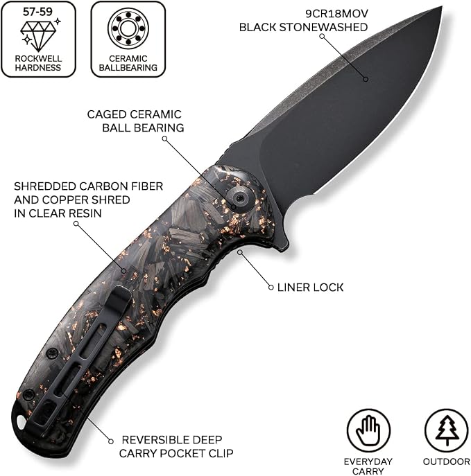 CIVIVI Praxis Full-size Folding Pocket Knife, 3.75" Blade C803I | Smooth Action, Comfortable Grip, Liner Lock, Deep Carry Reversible Clip for EDC