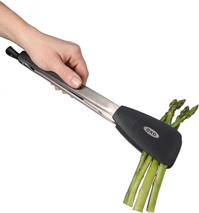 OXO Good Grips Large Silicone Flexible Turner, Stainless Steel & Good Grips Silicone Flexible Tongs Stainless,Black,