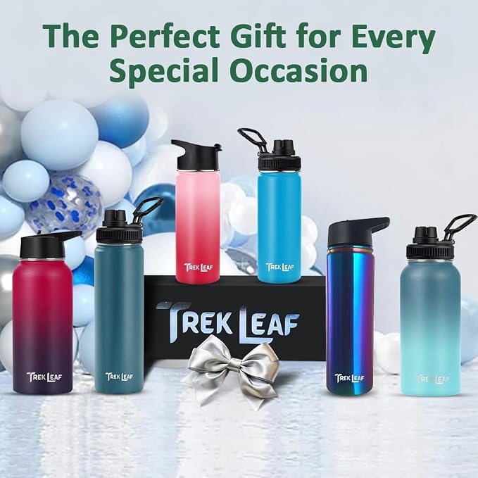 Travel Water Bottle with 3 Lids (Spout, Straw, Flip) Leak Proof, Quality, Vacuum Insulated, Stainless Steel (Ocean Blue, 18 oz)