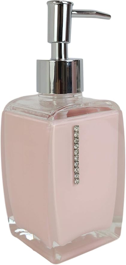 Classy Fashion Modern Chic Austrian Crystals Bathroom Gift Set 6 Piece Accessories Toothbrush Toothpaste Make Up Cosmetic Tools Holders Soap Dish and Pump Dispenser Toilet Brush & Base (Sexy Pink)