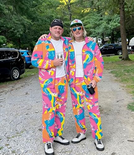 UOUA 80s Outfit for Men 90s Costumes 2 Piece Long Sleeve Track Suit Set