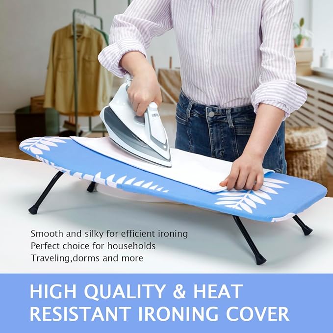 SheeChung Small Ironing Board 12"x32",Mini Ironing Board with Metal Mesh | Foldable,Tabletop,Hanging Hook,Cotton Cover,Heat Resistant Pad,Space Saving,Non-Slip Feet,Fits for Dorm Travel Sewing Room