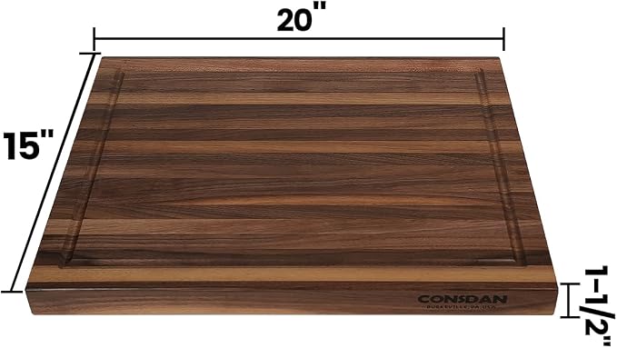 Walnut Cutting Board for Kitchen, USA Grown Hardwood, 20 x 15, with Invisible Inner Handle, Prefinished with Food-Grade Oil, Suitable for Kitchen Edge Grain, 1-1/2" Thick